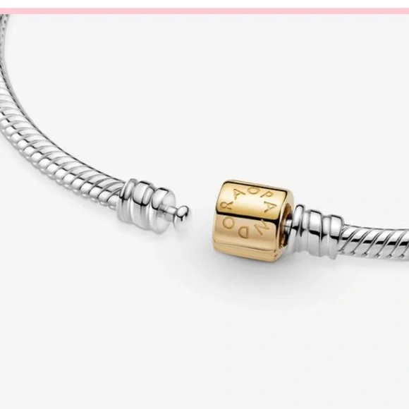 Authentic Pandora Moments Two-tone Barrel Clasp Snake Chain Bracelet - FIRM - Picture 8 of 15